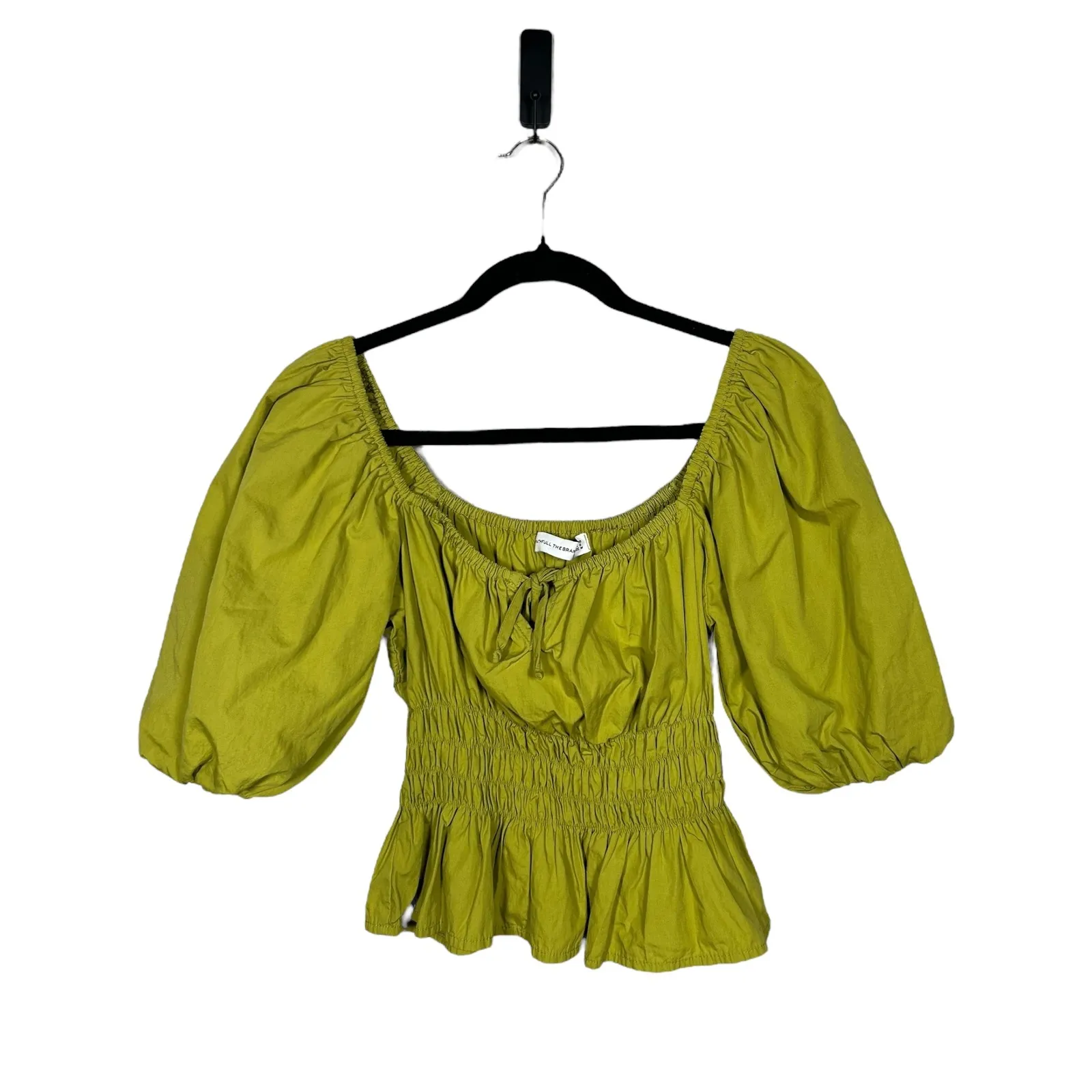 Faithfull The Brand Anthropologie Olive Green Milkmaid Peplum Smocked Top Medium - Image 3