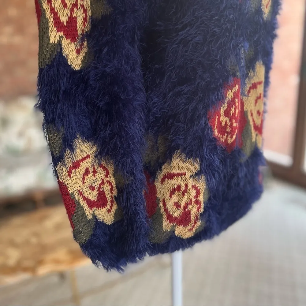 Cotton Emporium Blue Floral Fuzzy Crewneck Sweater S - Image 13
