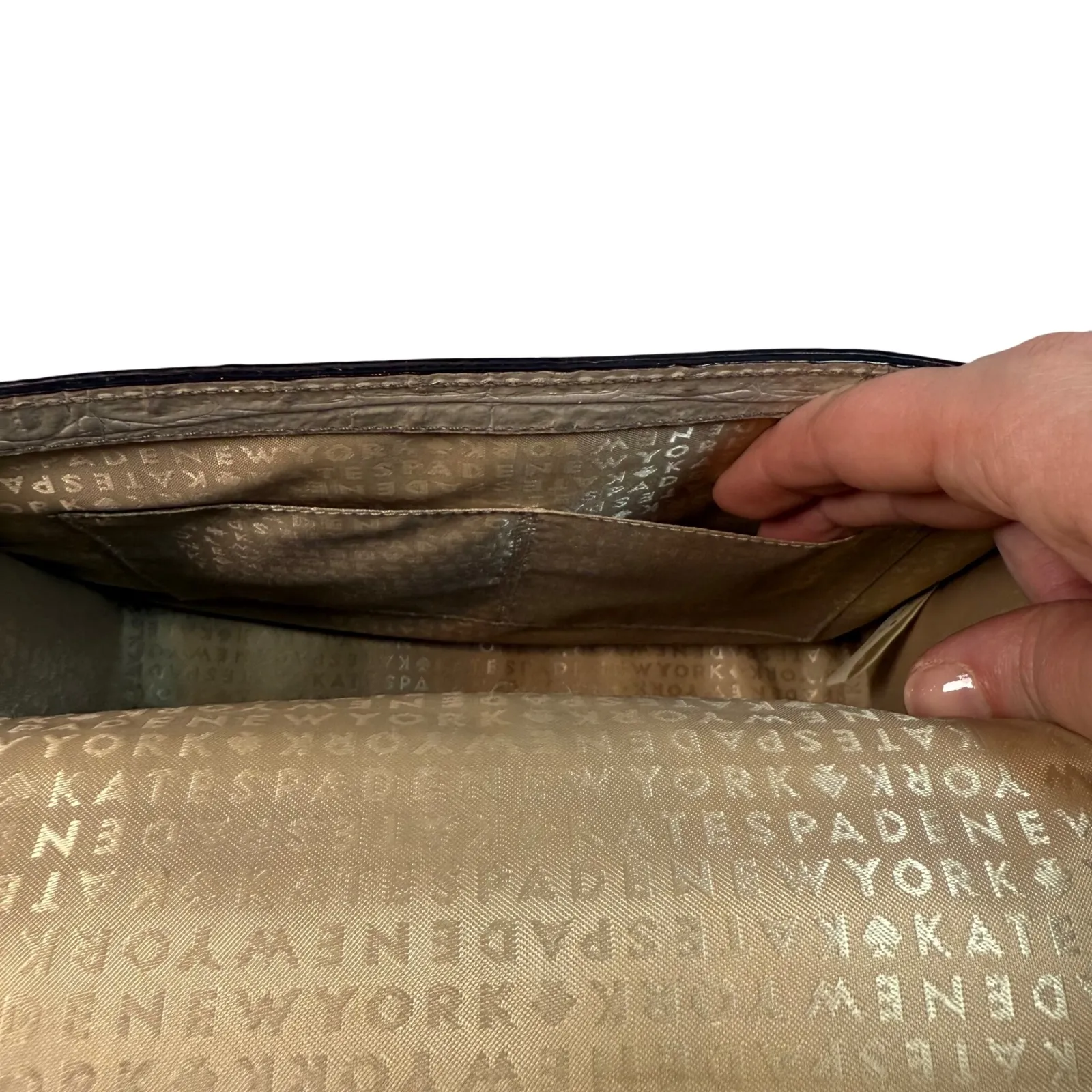 Kate Spade Doris Crocodile Embossed Leather Top Handle Crossbody Bag Ivory Gold - Image 6