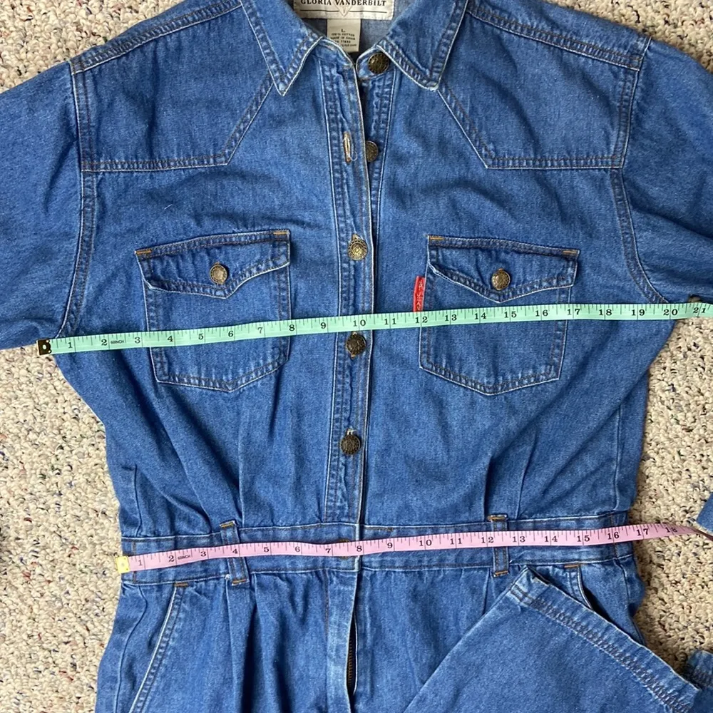 Gloria Vanderbilt Denim Retro Vintage Jumpsuit Party Dark Wash Jeans Pants L - Image 16