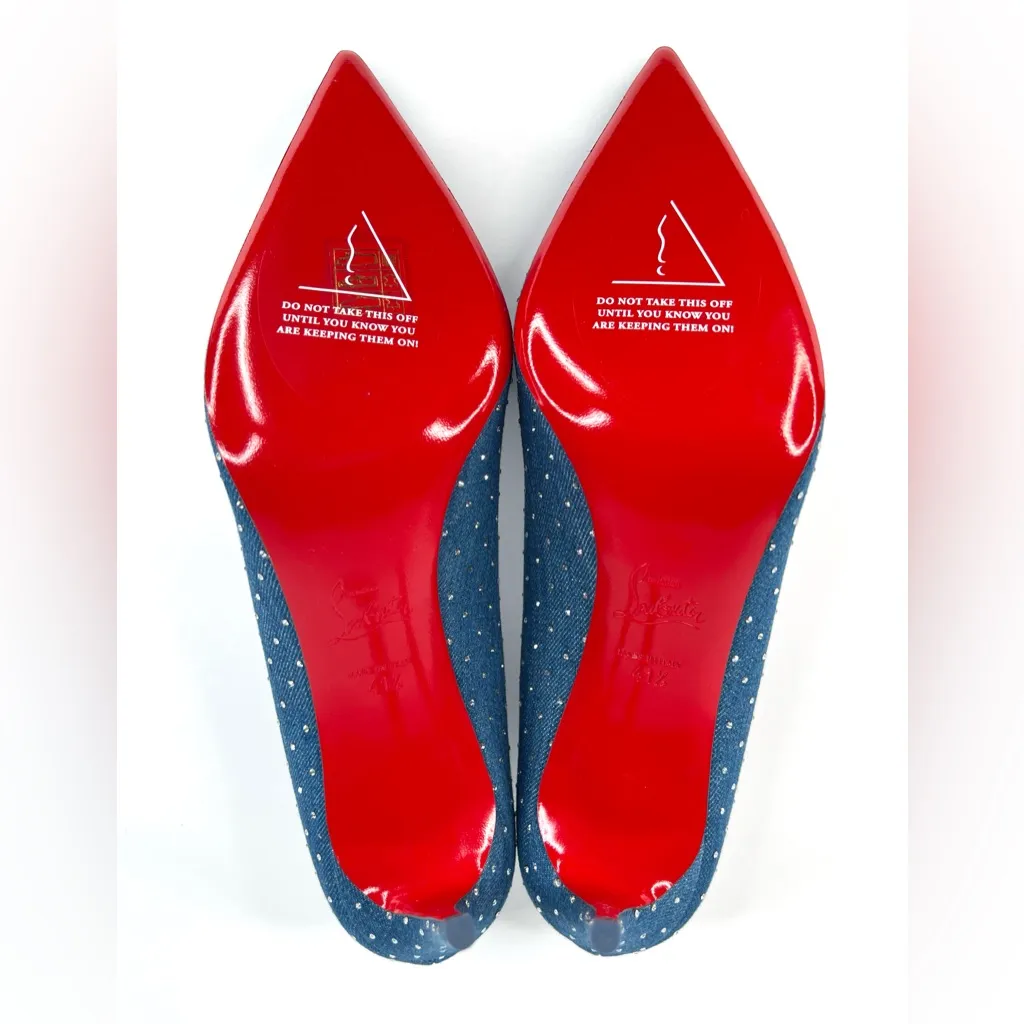 CHRISTIAN LOUBOUTIN Kate Plum Strass 85mm Crystal Blue Denim Pumps Size EU 41.5 - Image 7