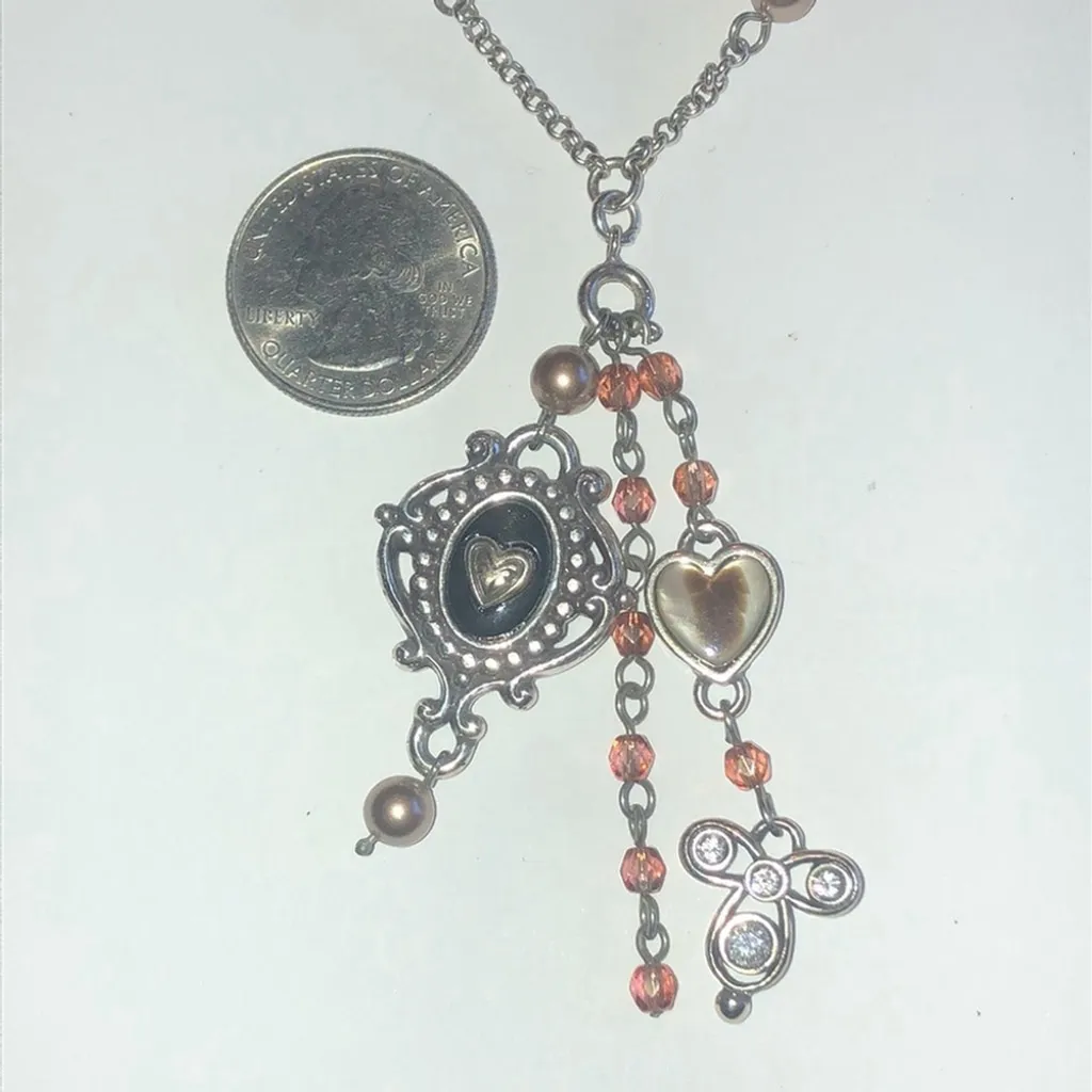 Brighton Silver Tone Boho Beaded Dangling Y Drop Fleur De Lis Necklace - Image 4