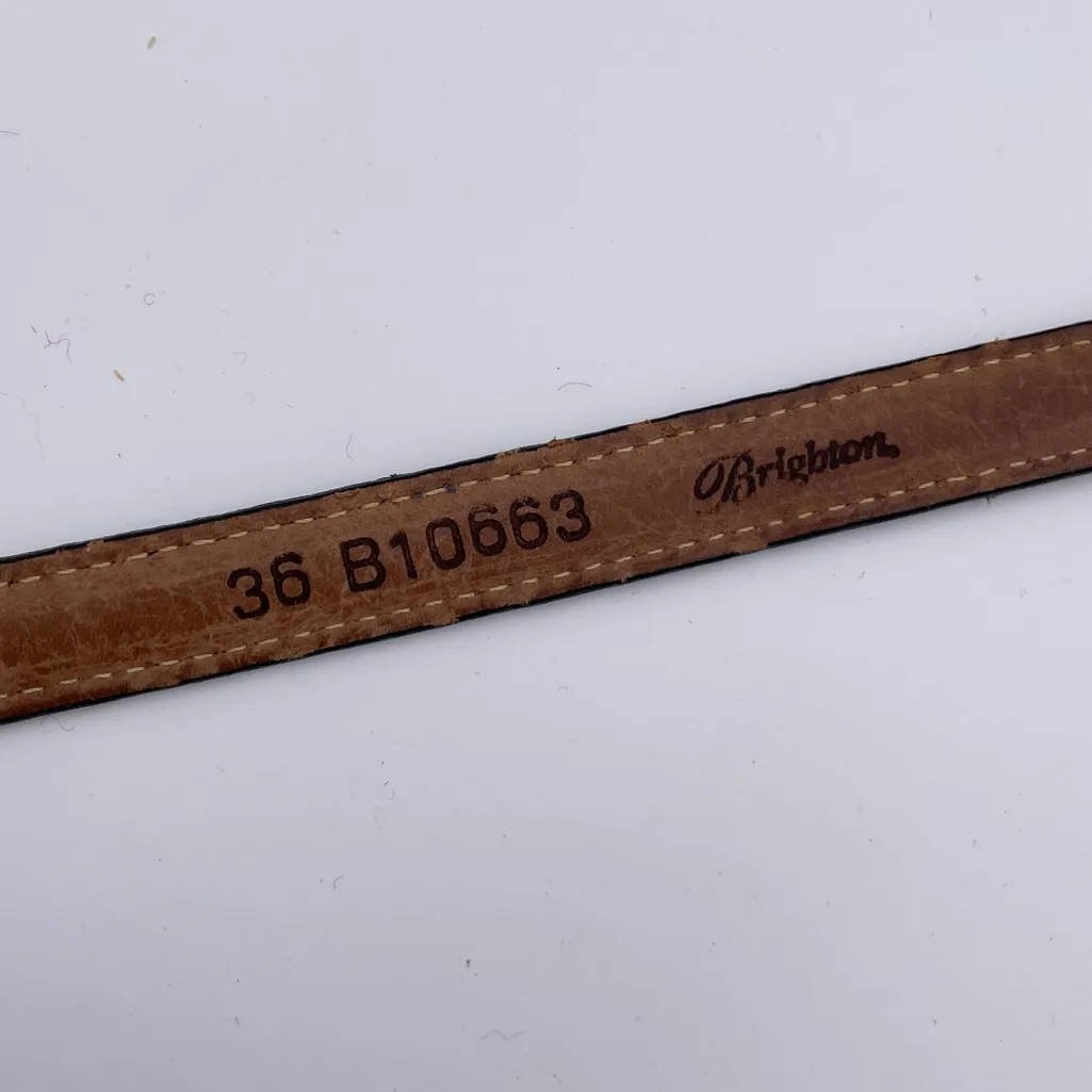 Vintage 80s 90s Brighton Black Leather Belt Women's Size 36 Embossed Classic - Image 5