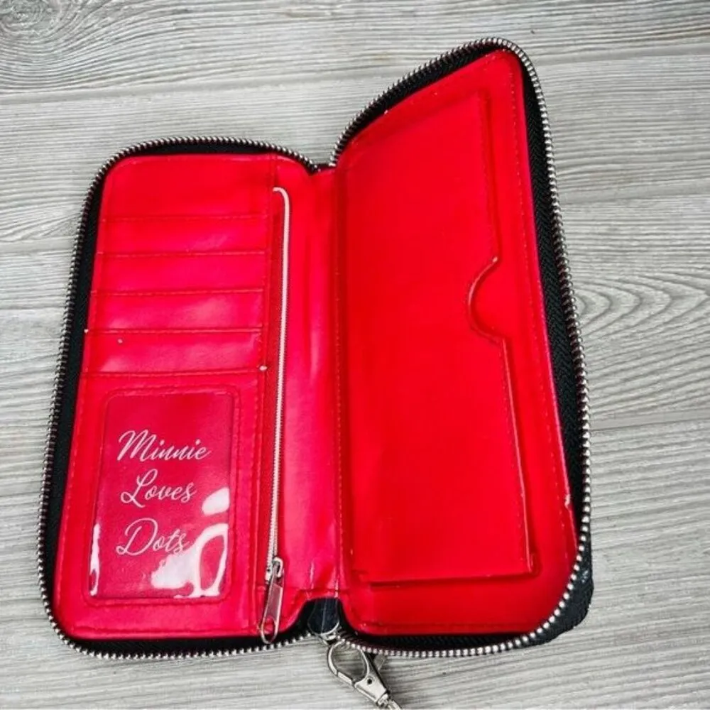 Disney Parks Minnie Mouse Black Wallet "Minnie Loves Dots" Wristlet purse bag ca - Image 6