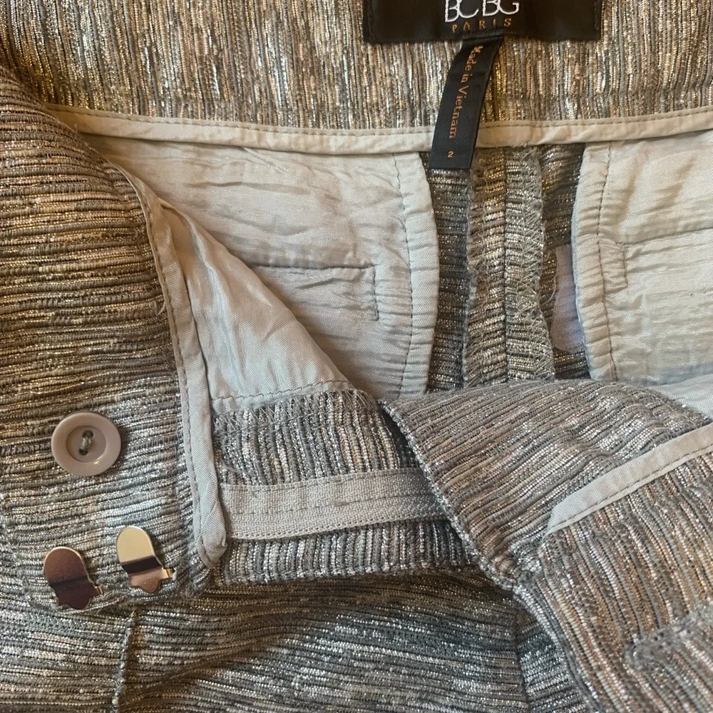 BCBG silver tweed metallic holiday chrome pants size 2 - Image 7