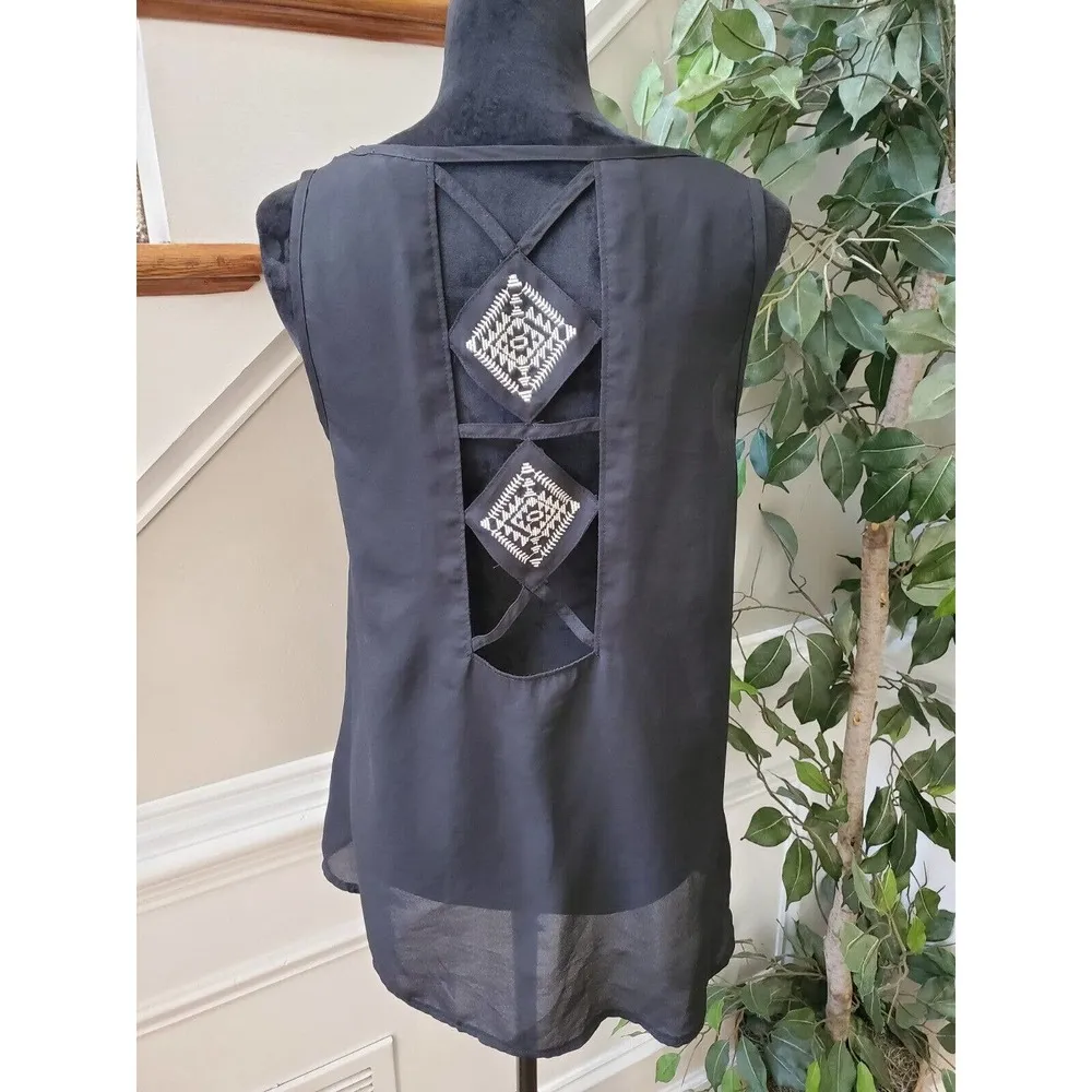 Love Riche Women's Black 100% Polyester Round Neck Sleeveless Top Blouse Size L - Image 6