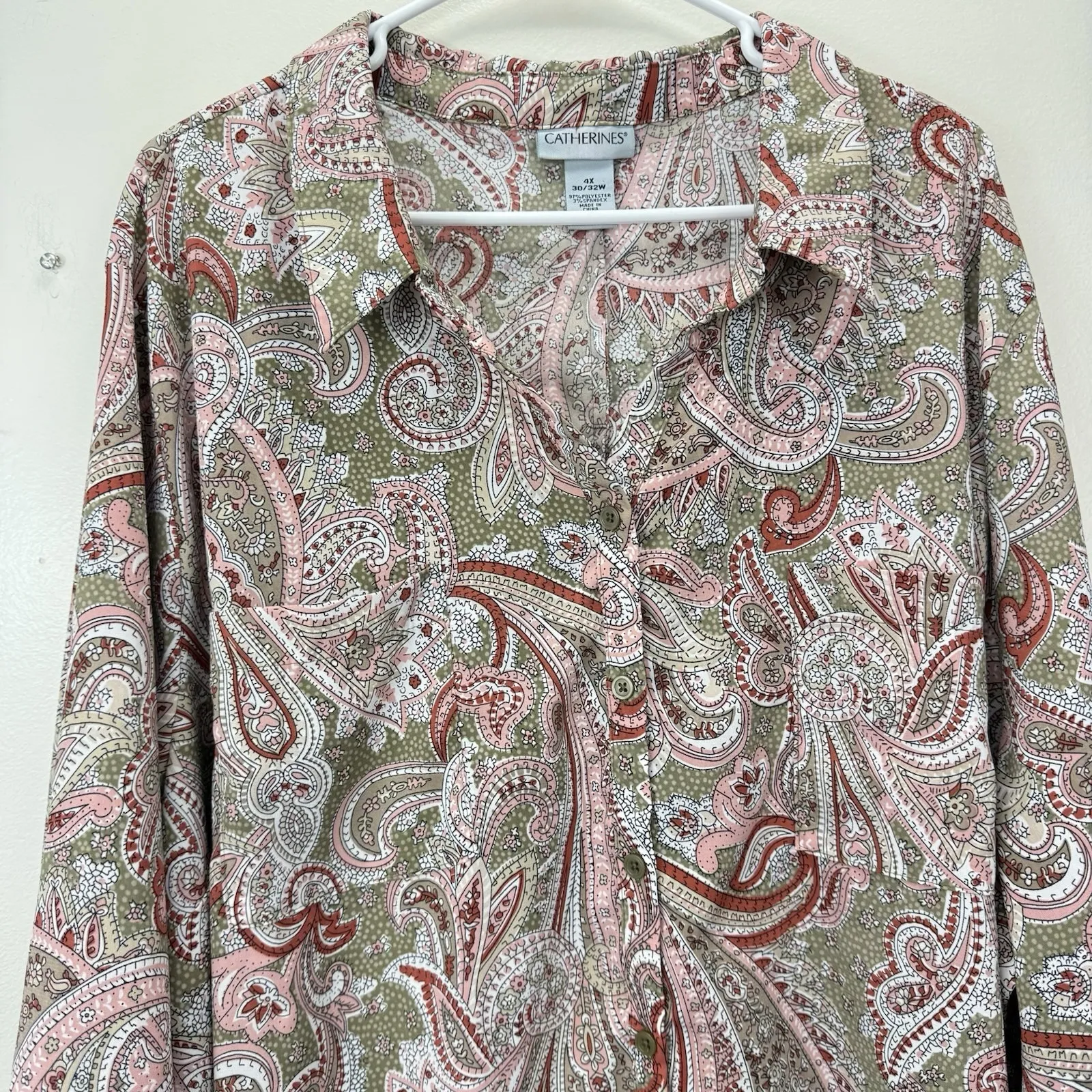 Catherines Paisley Button Up 3/4‎ Sleeve Timeless Blouse Size 4X - Image 3