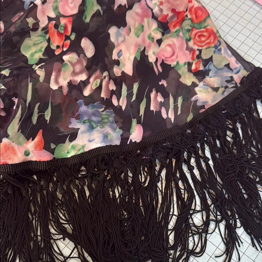 Reverse  Black Floral Kimono with Fringe - Image 4