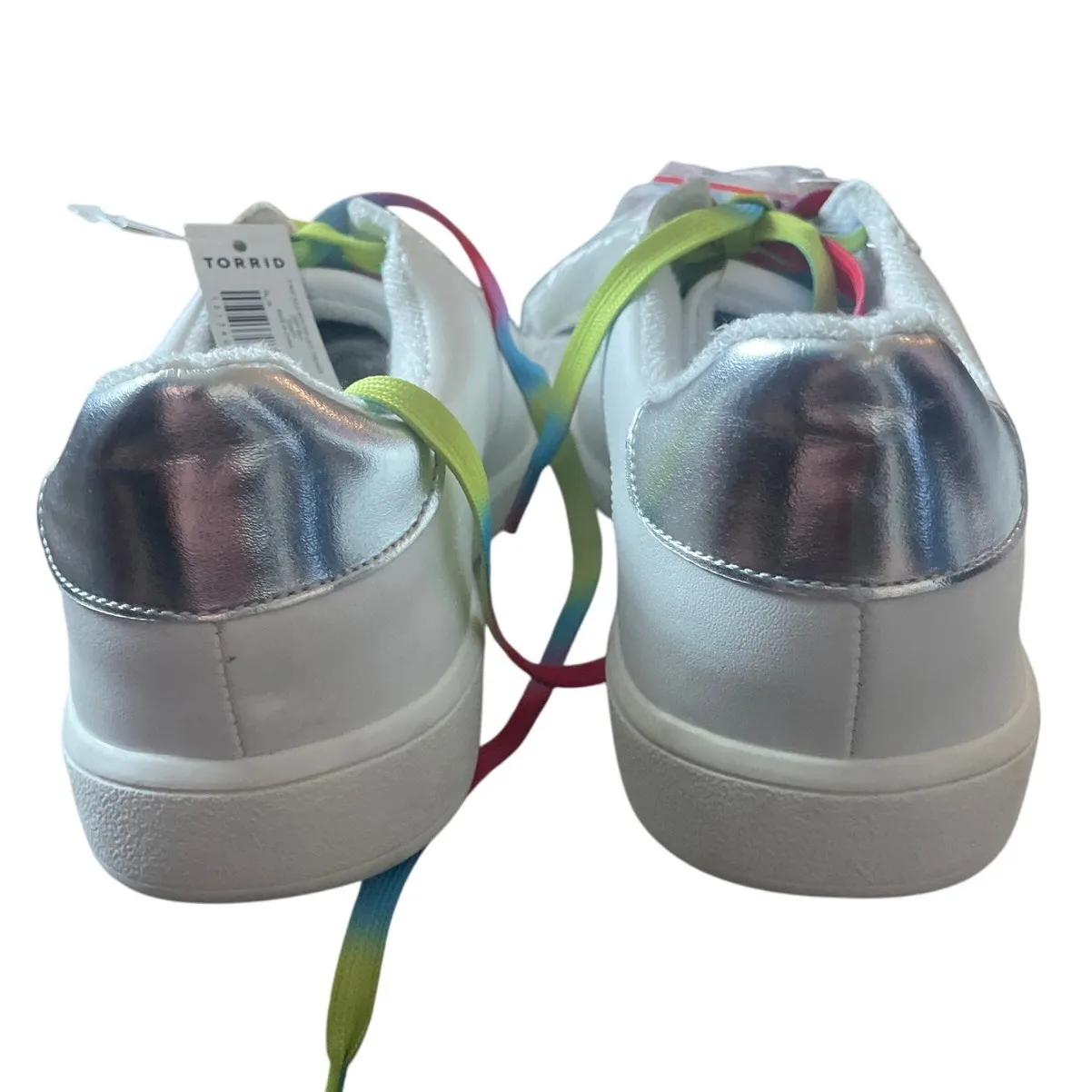 Torrid White Faux‎ Leather & Colorful Lace Sneaker Women’s Size 9 Wide Width - Image 4
