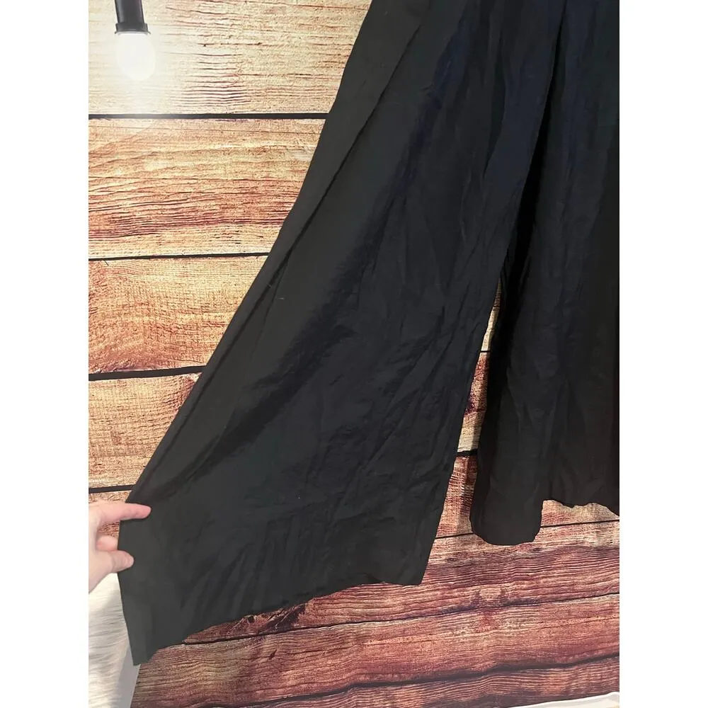 Anthropologie Wide Leg Pants Flowy Beachy Black Cotton Linen Blend Women 16 NWOT - Image 2