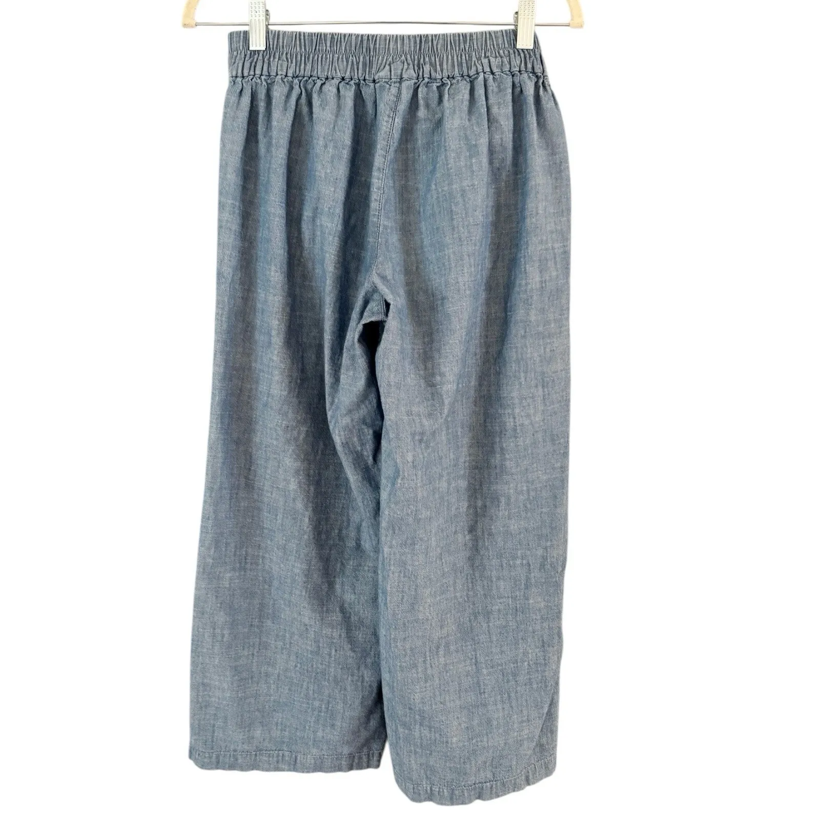 J. Crew Tie Waist Blue Chambray Cropped Pull On Pants Women’s Size 2 - Image 4