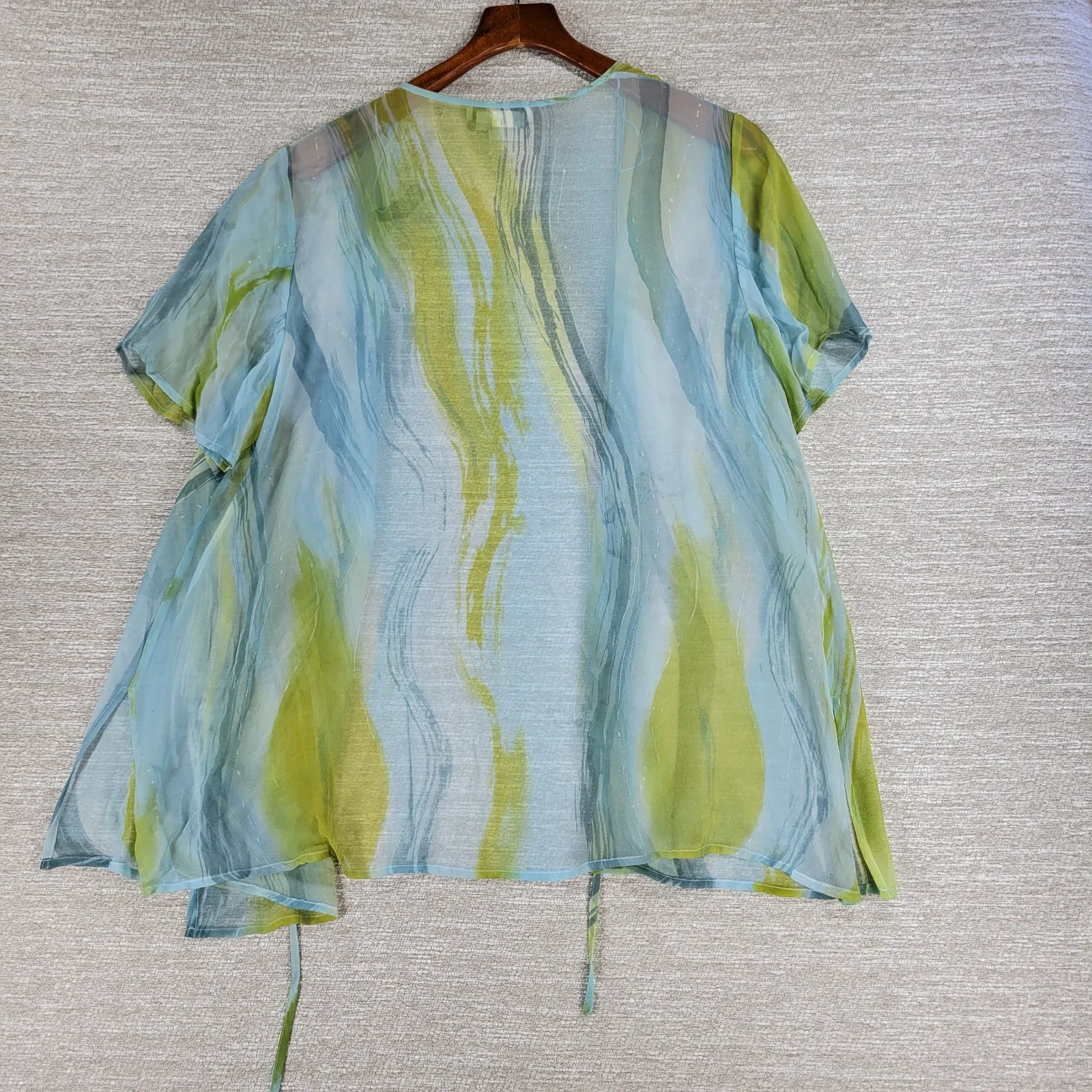 Maggie London Silk Cover Up Blouse Womens Size 16 Blue Green Sheer Swim Beach - Image 15