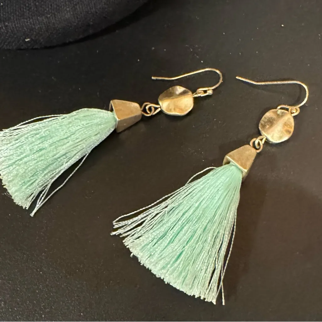 Elegant Gold and Mint Green Silk Earrings - Image 6