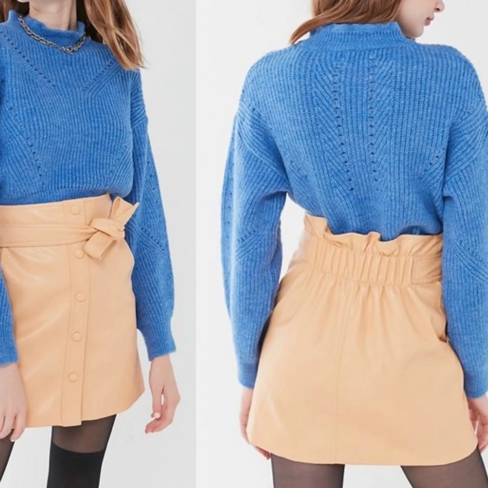 Urban Outfitters Faux Leather Belted Mini Pencil Skirt Peach XS - Image 2