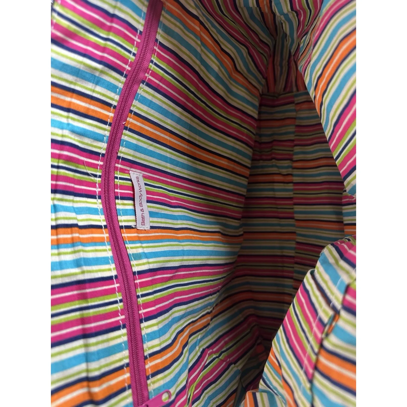 New Vintage Bath and Body Works Blue Denim and Pink Tote Bag Inside Pocket - Image 7