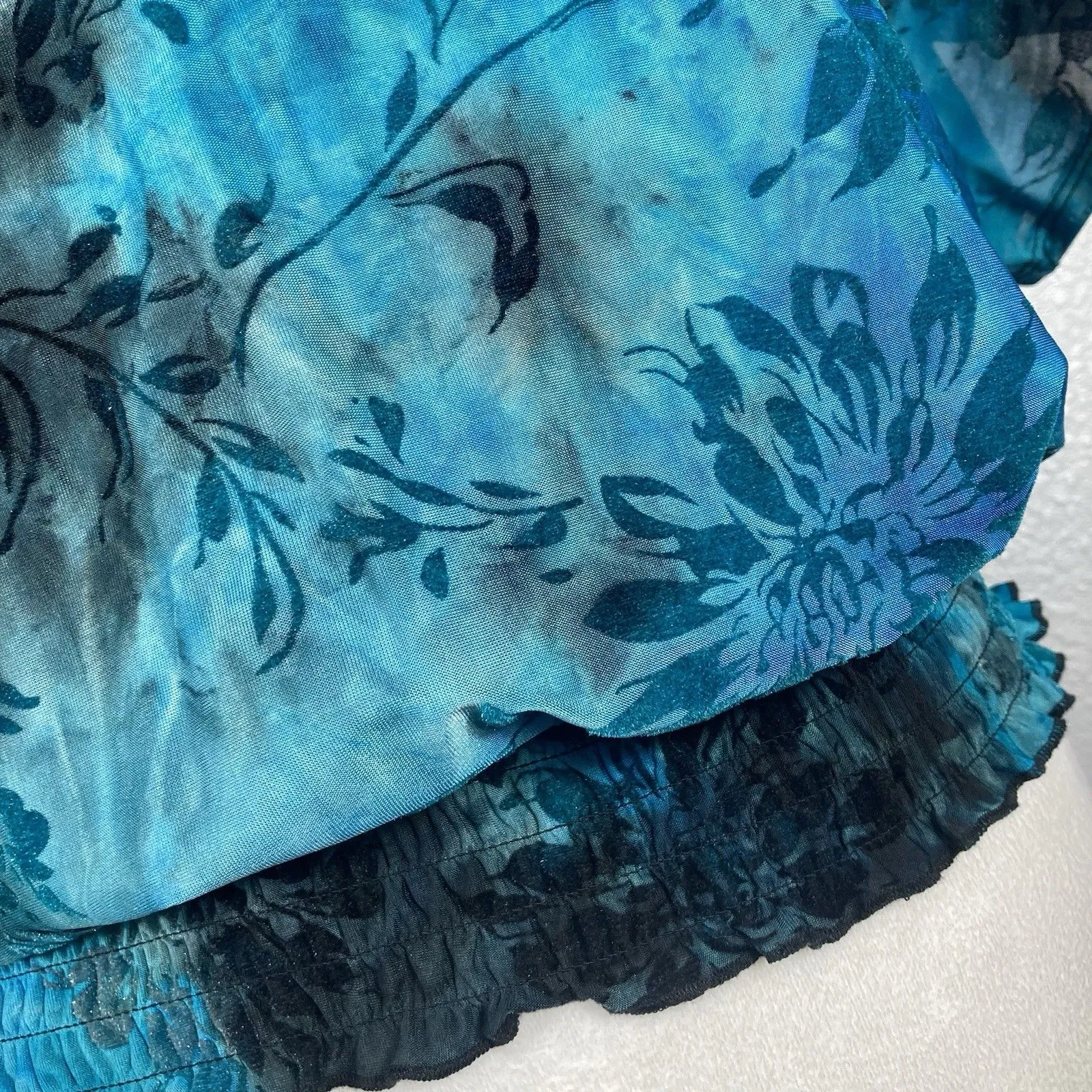 Y2K Top Blouse Velvet Burnout S Floral Blue Black Whimsigoth Fairy Grunge 90s - Image 5