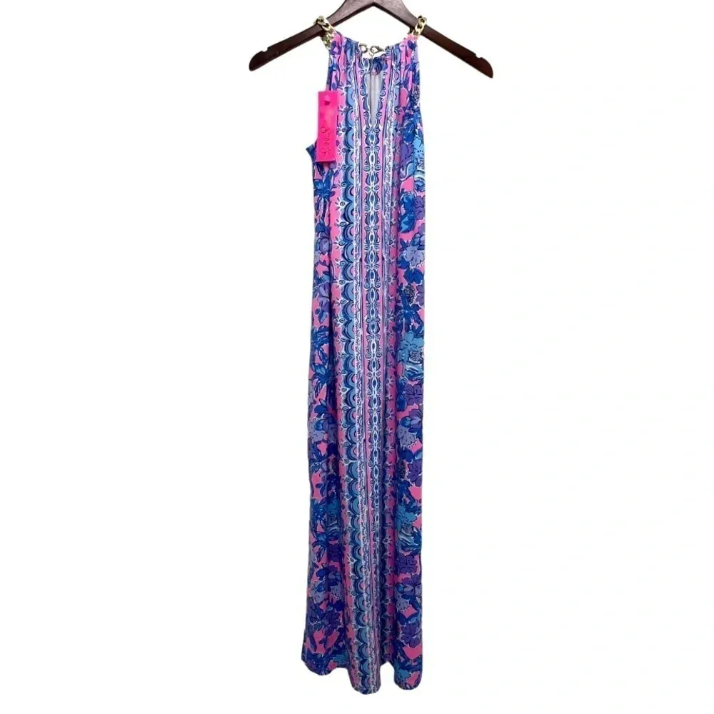 Lilly Pulitzer Bingham Halter Midi Dress soleil Pink Palm Tropical Resort XXS - Image 6