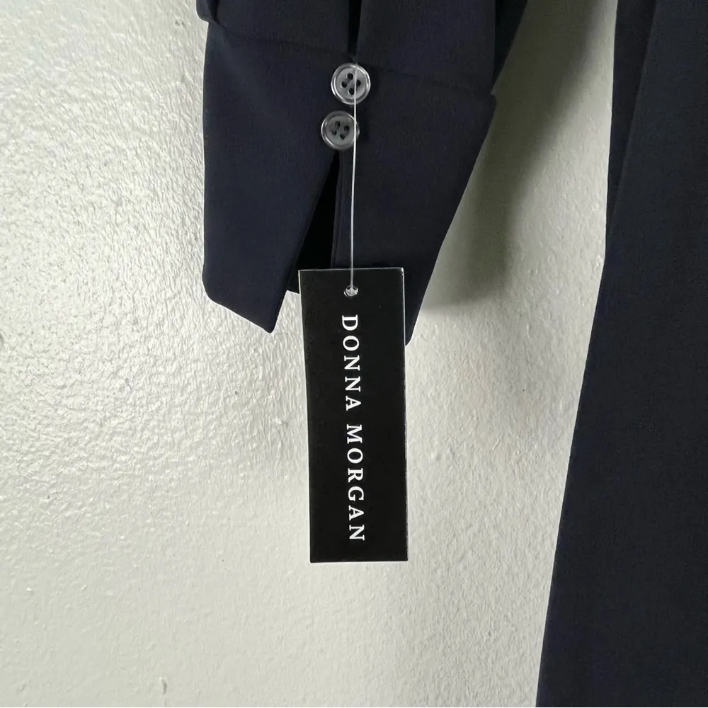 DONNA MORGAN Marine Navy Long Sleeves Back Zipper Belted Waist Jumpsuit, Size 14 - Image 8