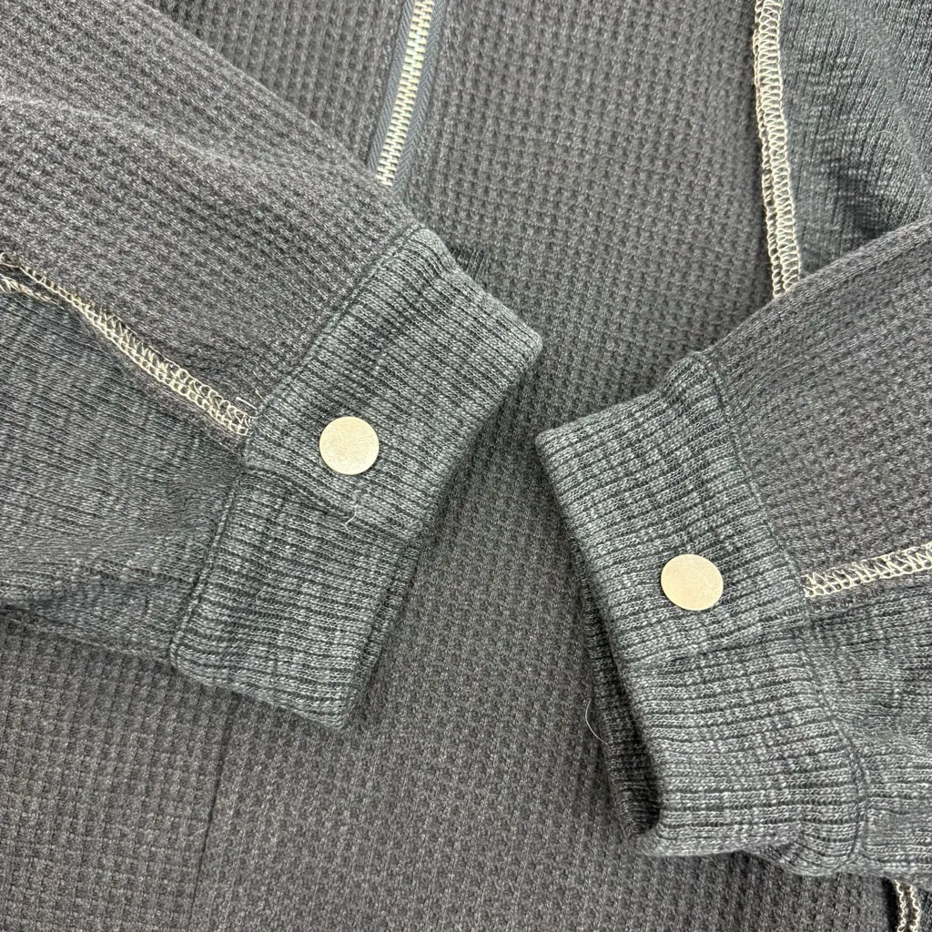 POL Clothing Oversized Waffle Thermal Knit Half Zip Pullover Hoodie Grey Black - Image 10