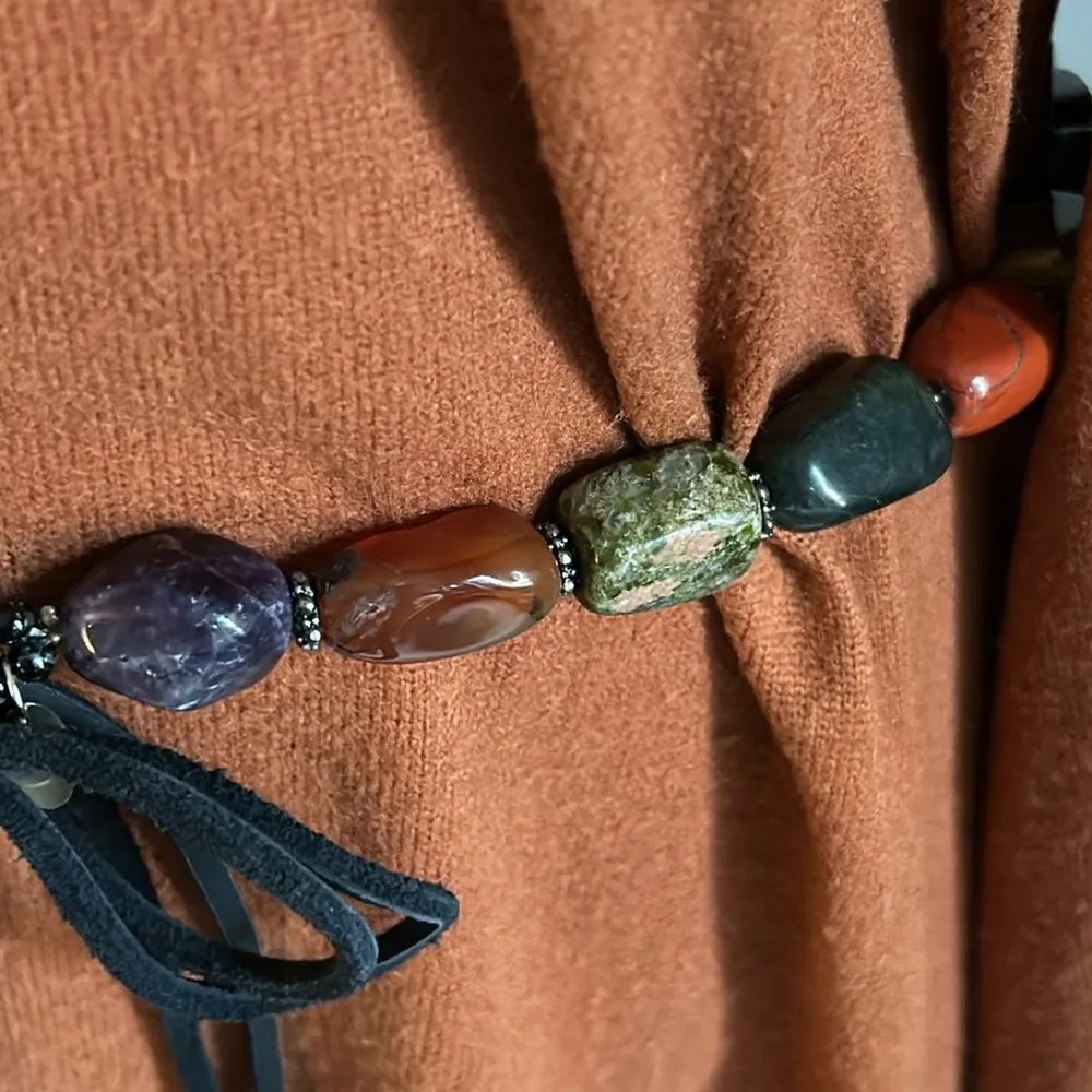 Artisan Vintage Cara NY Mixed Crystal Gemstone Bead and Leather Boho Tie Belt Brown - Image 7