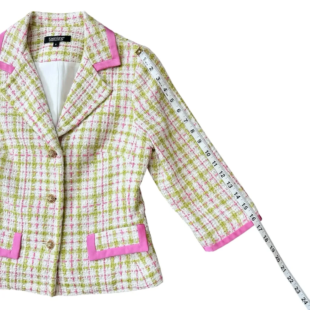 Karen Kane Lifestyle Petites Tweed Pink & Green Tweed Jewel Button Blazer Size 8 - Image 11