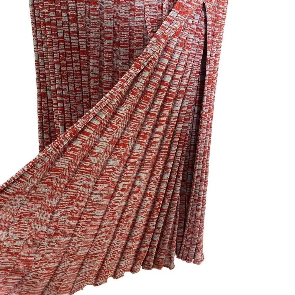 Christopher Esber Mélange Pleated Knit Tie Ribbed Maxi Skirt Red Medium Marled - Image 9