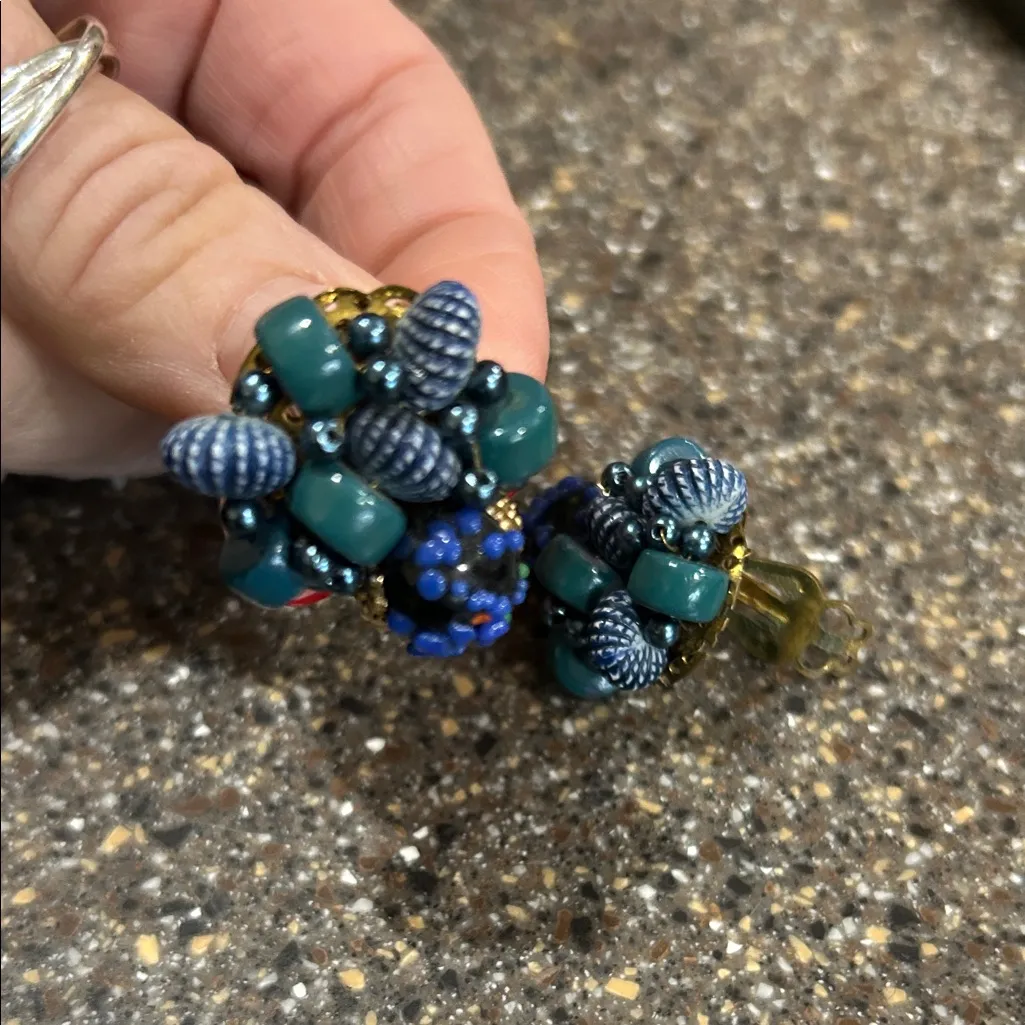 Vintage Blue Beaded Women's Clip on Earrings from Japan - Image 5