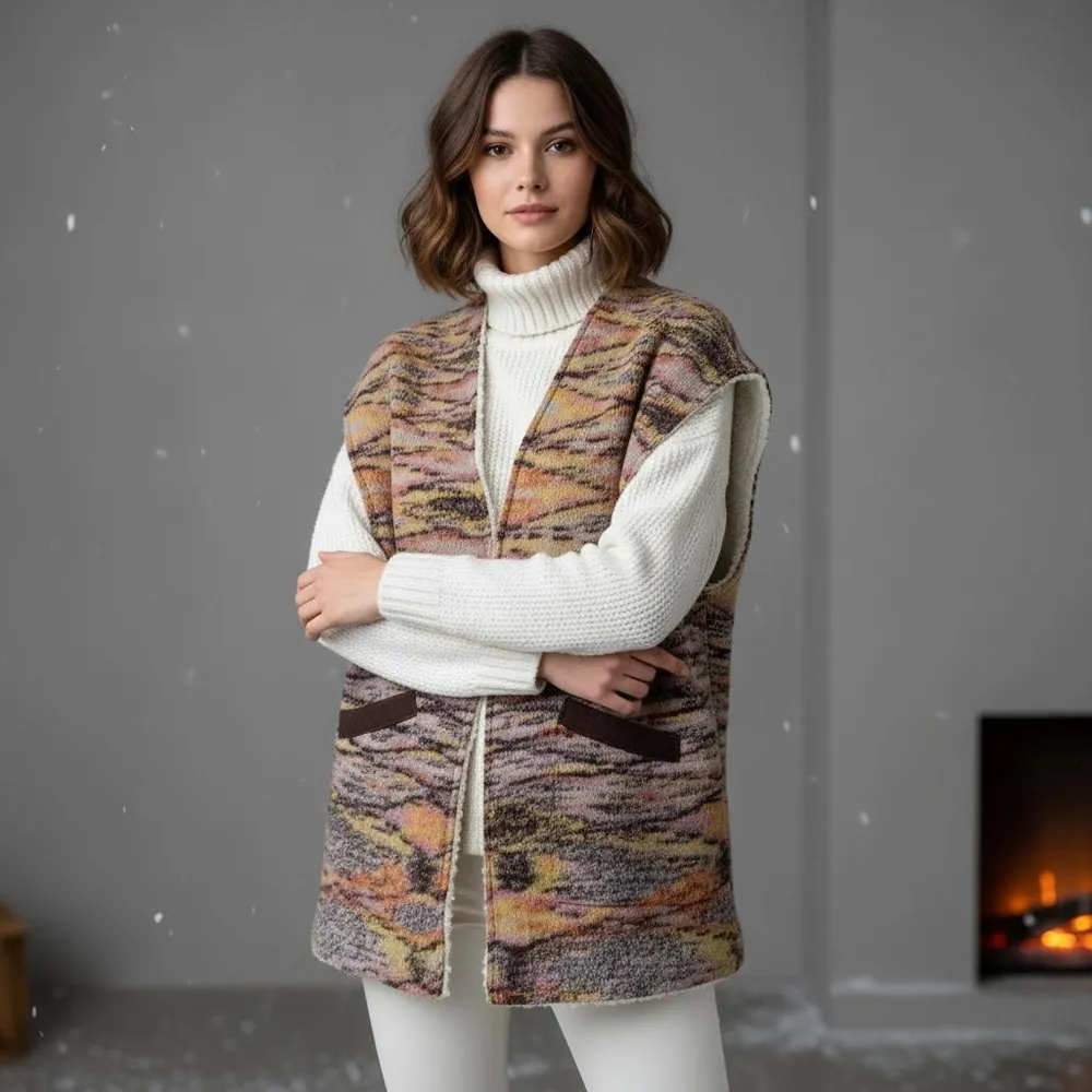 Free PEOPLE Layer Up Vest Wool and Sherpa Aztec print Reversible XS oversized - Image 2