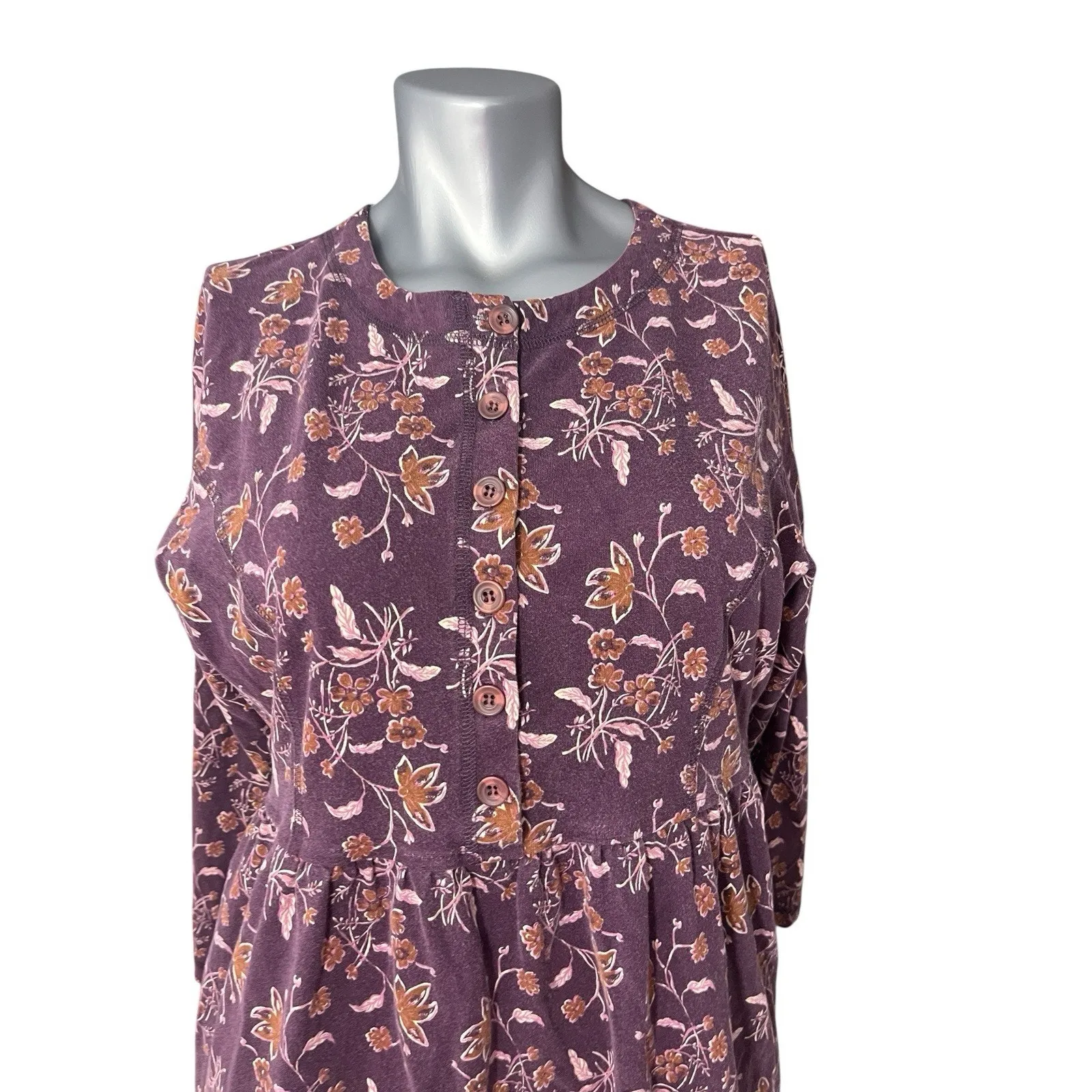 Vtg LL Bean Dress Womens Midi Long Sleeve Floral Large Petite Cottage Modest Purple Size undefined - Image 8