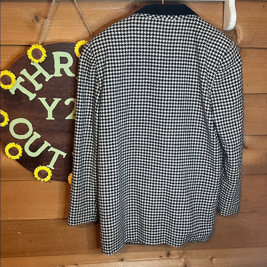 Vintage Houndstooth Leather Wool Blazer Jacket M-XL Seen on Princess Diana Check - Image 5