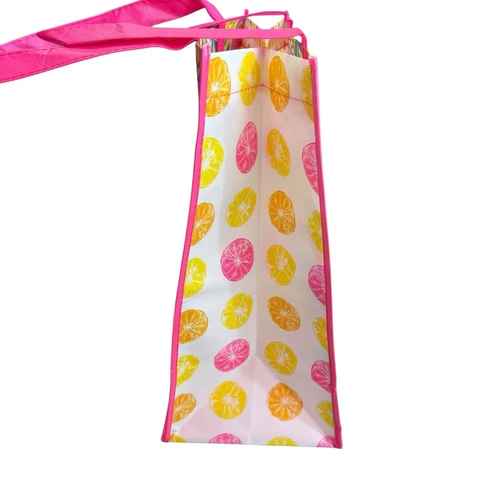 Lilly Pulitzer‎ Citrus Print Tote Pink Yellow Green Reusable Shopping Market Bag - Image 3