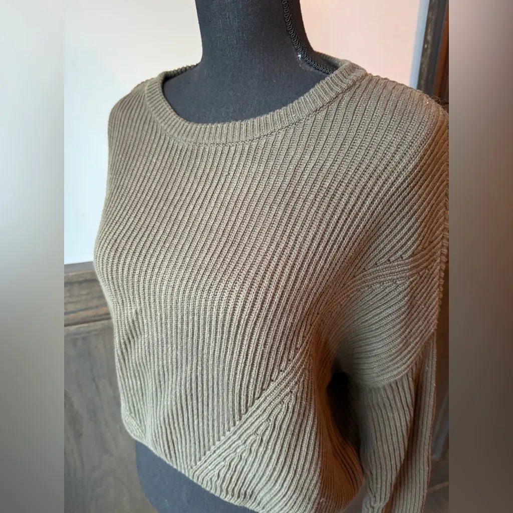 La Hearts Cabincore Military Green Ribbed Crew Neck Oversized Sweater Small - Image 5