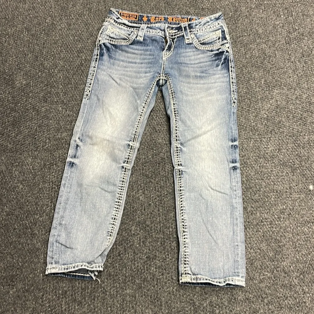 ROCK REVIVAL Rhinestone Nicole Capri Jeans Size 26 Cowgirl Rhinestones Western - Image 3