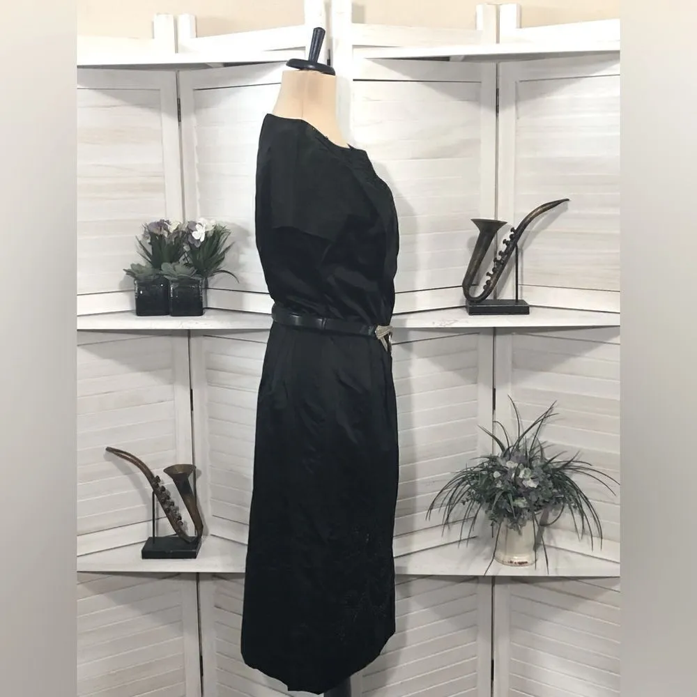 Vintage 80s 90s Black Beaded Embroidered Cocktail Dress Medium - Image 5