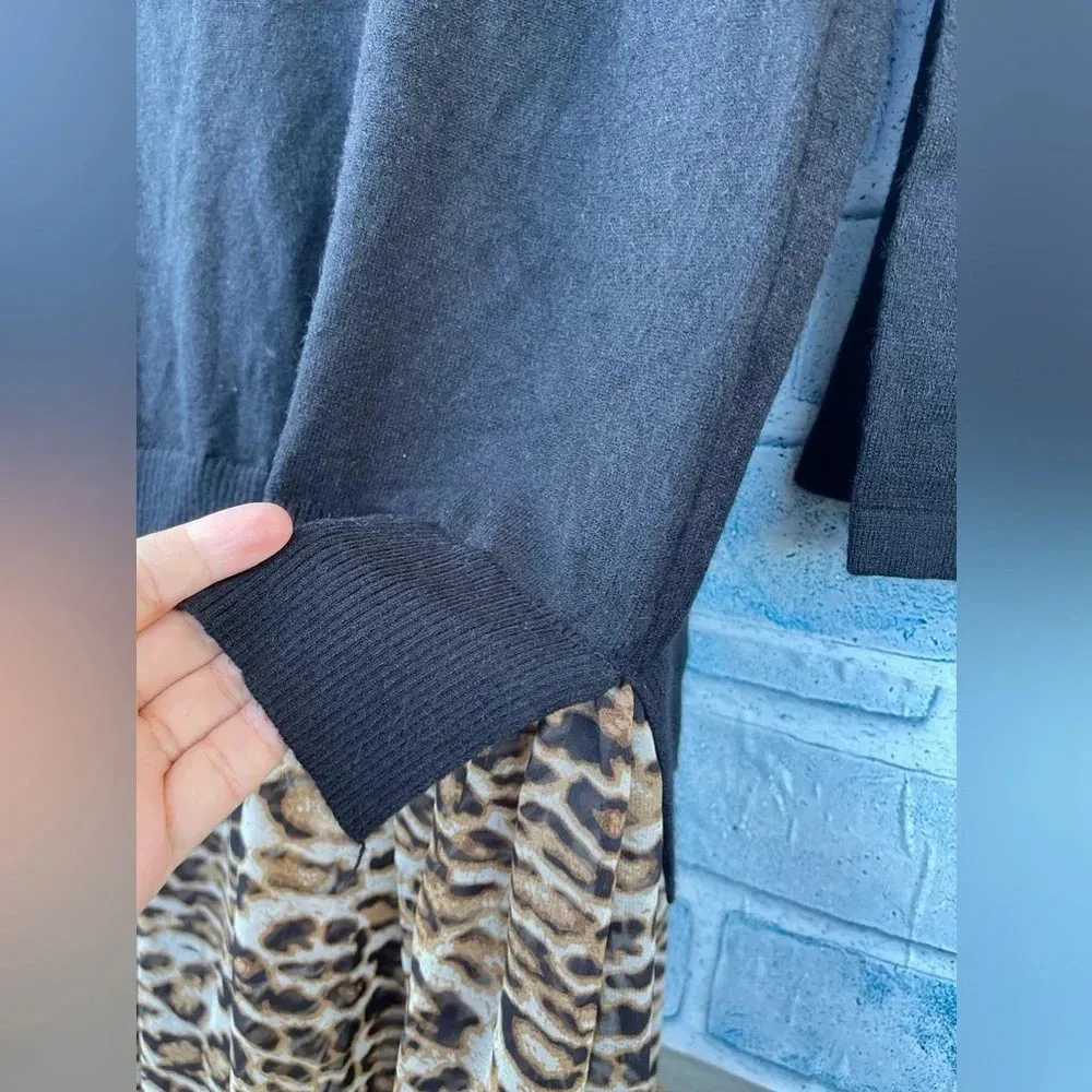 Muche Et Muchette Womens Knit Sweater Dress One Size Chiffon Layered Leopard Black - Image 7