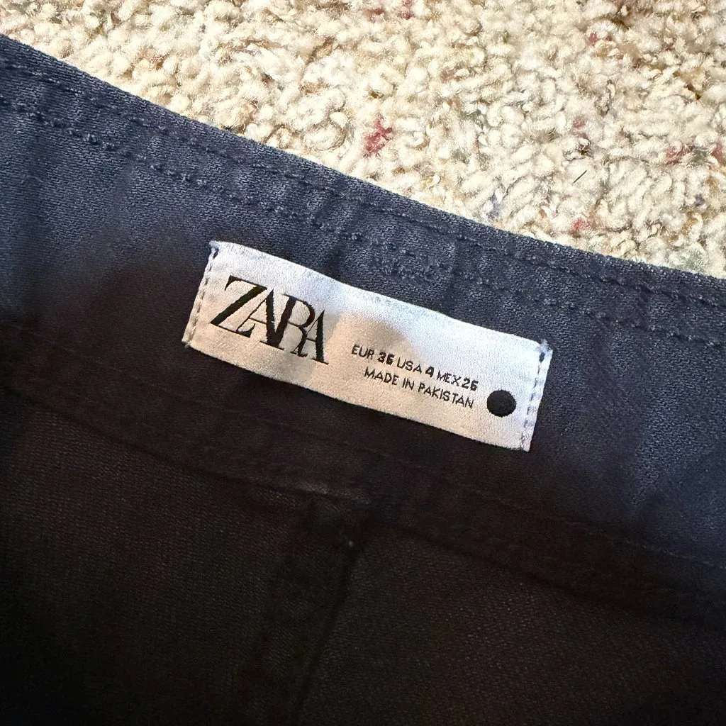 Zara Marine Straight Wide Leg Jeans Frayed Raw Hem Black High Waist - Image 4