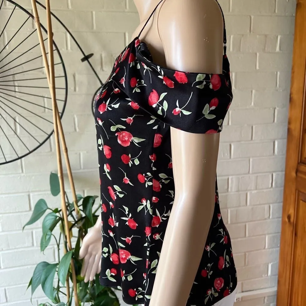 Reformation off the shoulder blouse black with rose pattern size XS EUC - Image 5