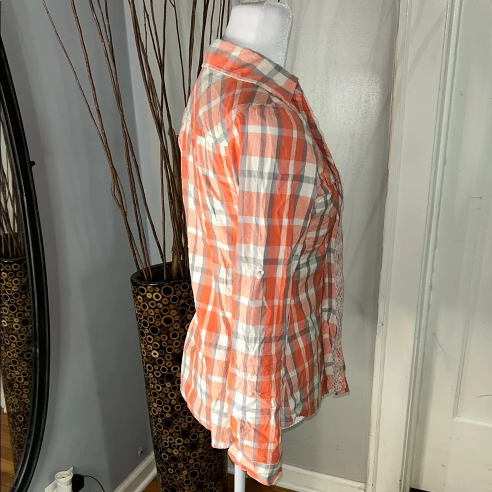 love, Fire Vibrant Orange and Gray Plaid Shirt - Image 7