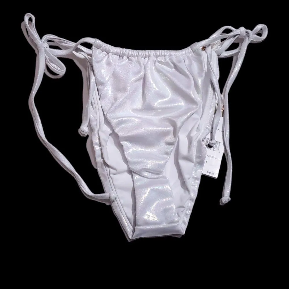 Good American Tiny Ties String Bikini Bottom Metallic White Size 4 XL Sparkle - Image 2