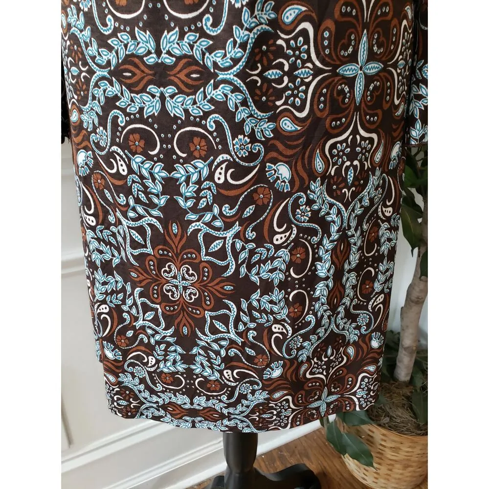 Honeyme Sheath Dress Womens Size Medium Brown & White Long Sleeve Boat Neck - Image 11