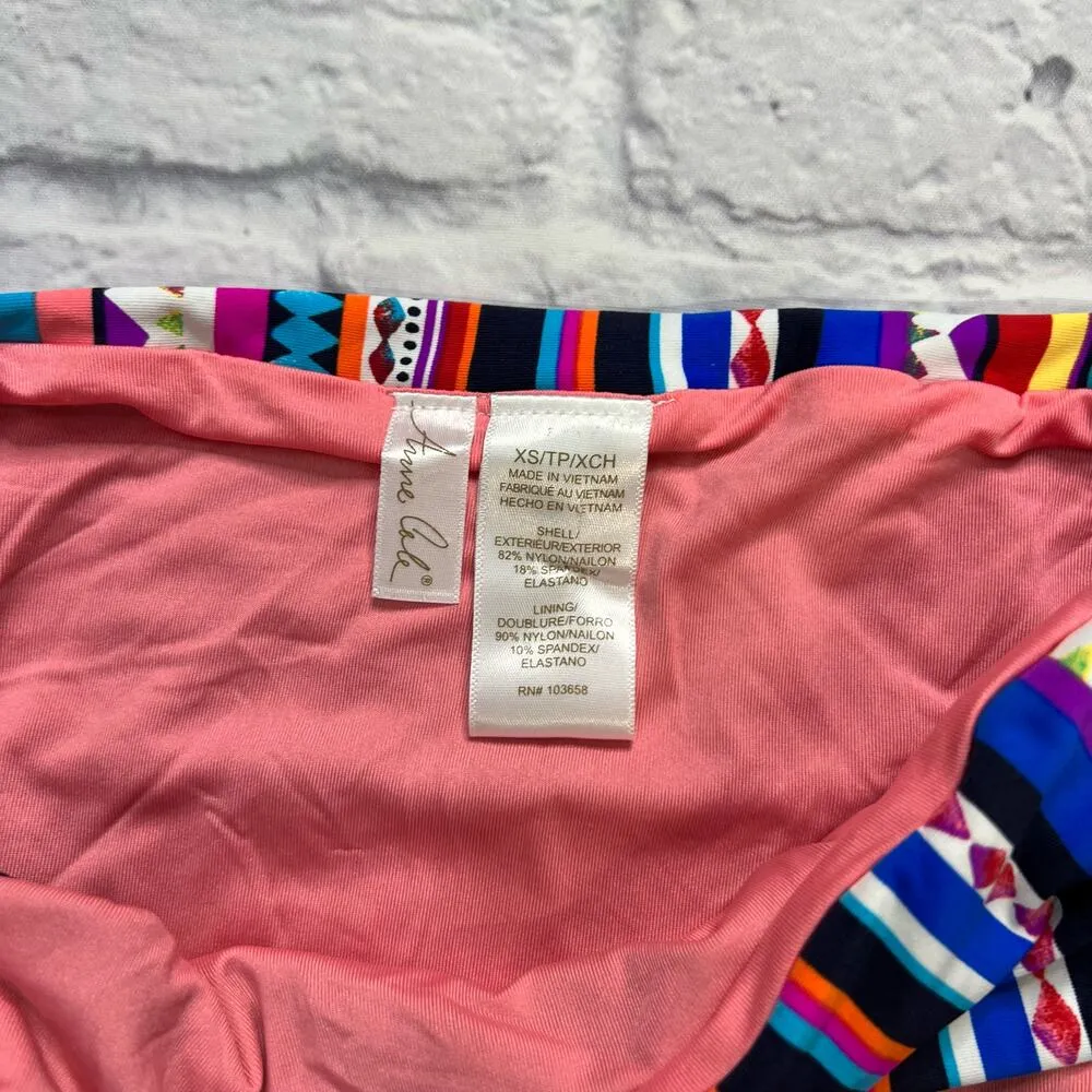 Anne Cole Womens Fold Over Retro Braided Stripe Bikini Bottom Size XS Navy Blue - Image 3