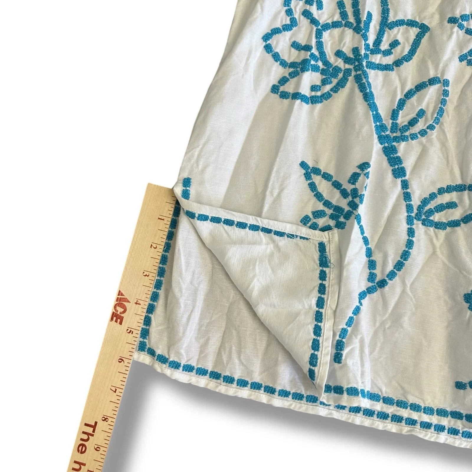 Grace Elements  White Blue Embroidered Linen Blend Tunic Top L Classic‎ Coastal - Image 4