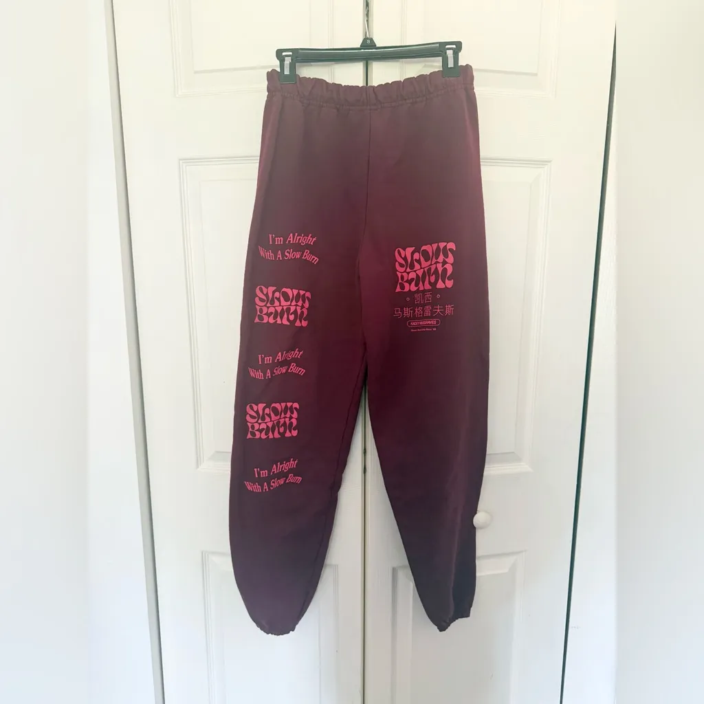 Kacey Musgraves Merch Red Maroon Sweatpants Slow Burn Jogger Pants Size Small - Image 2