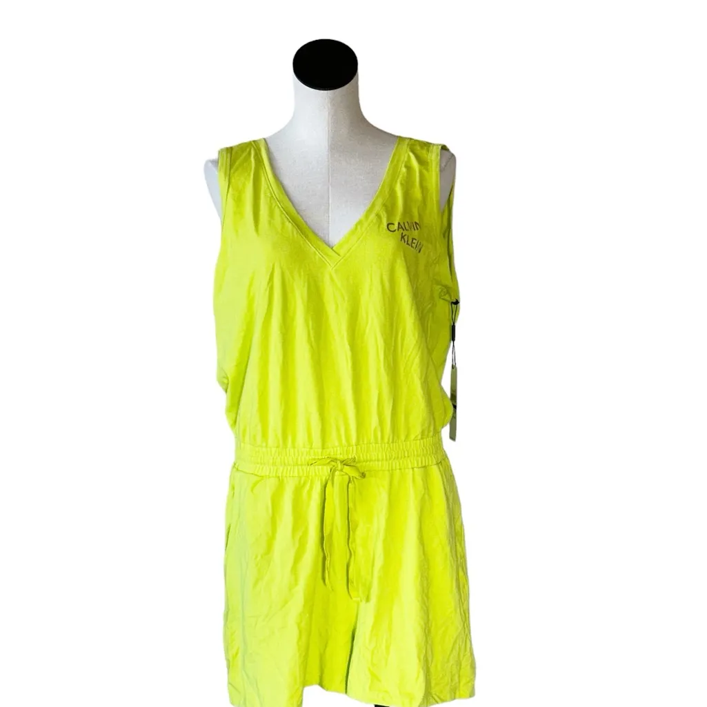 NWT Calvin Klein Women's Short Sleeve Logo Romper Neon Green XL - Image 2