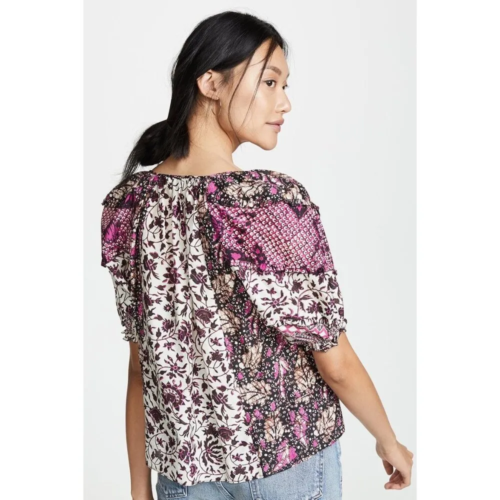 💕ULLA JOHNSON💕 Arusi Poplin Top ~ Fuchsia Print Cotton Silk Blend Small 4 - Image 5