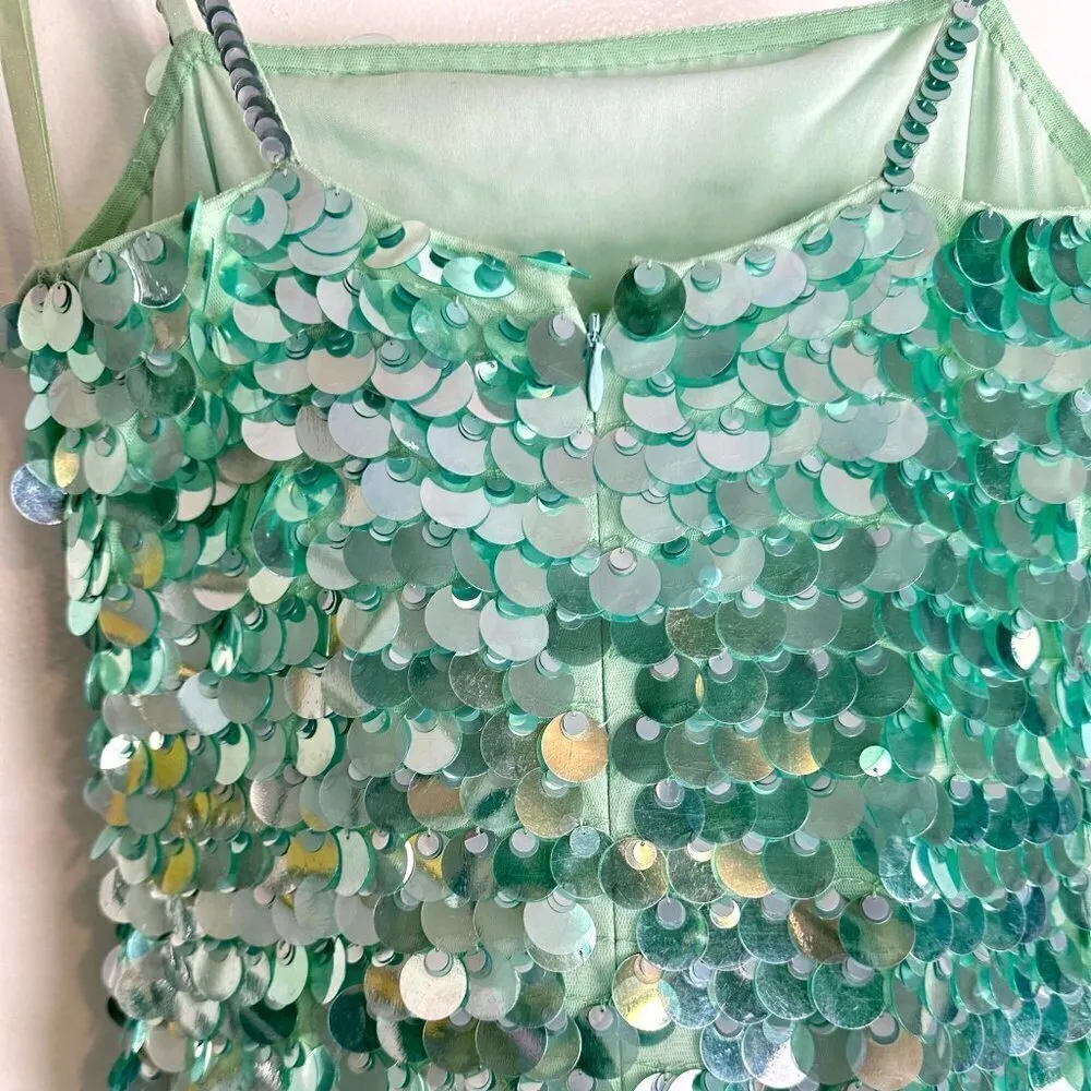 MAC DUGGAL Paillette Square Neck Cocktail Minidress in Mint Size X-Small - Image 9