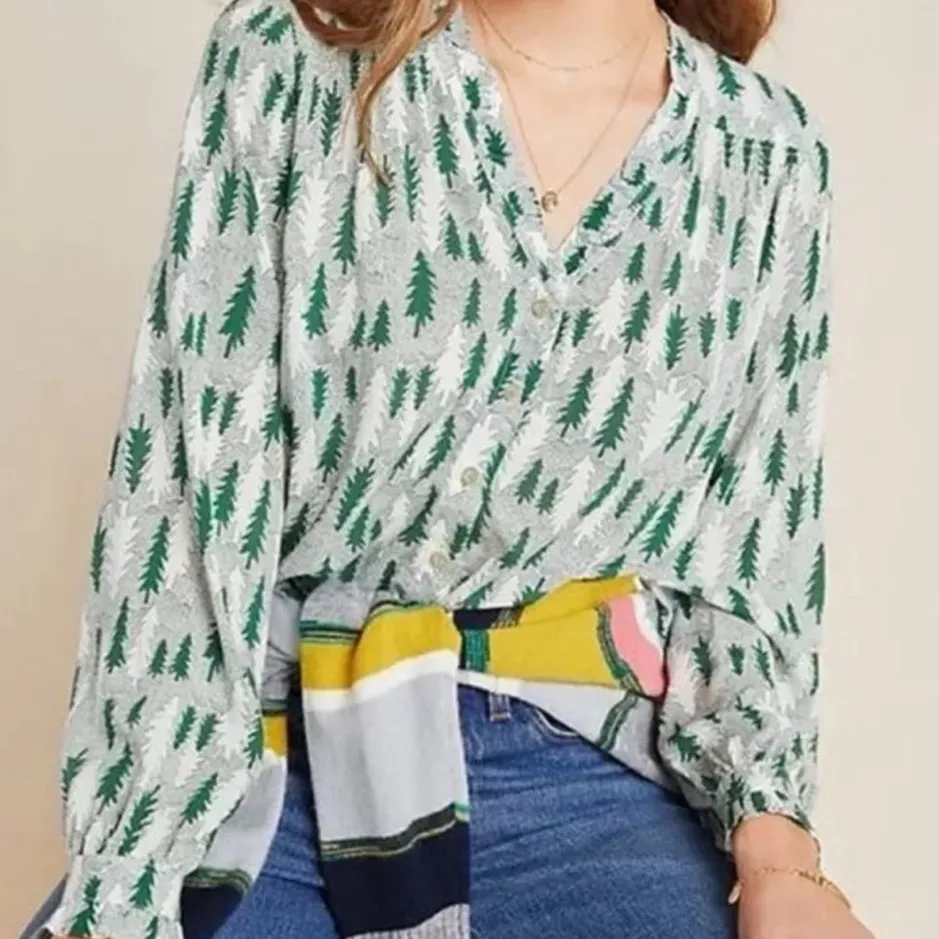 ANTHRO‎ | MAEVE Marisol Pine Tree Blouse - Image 2