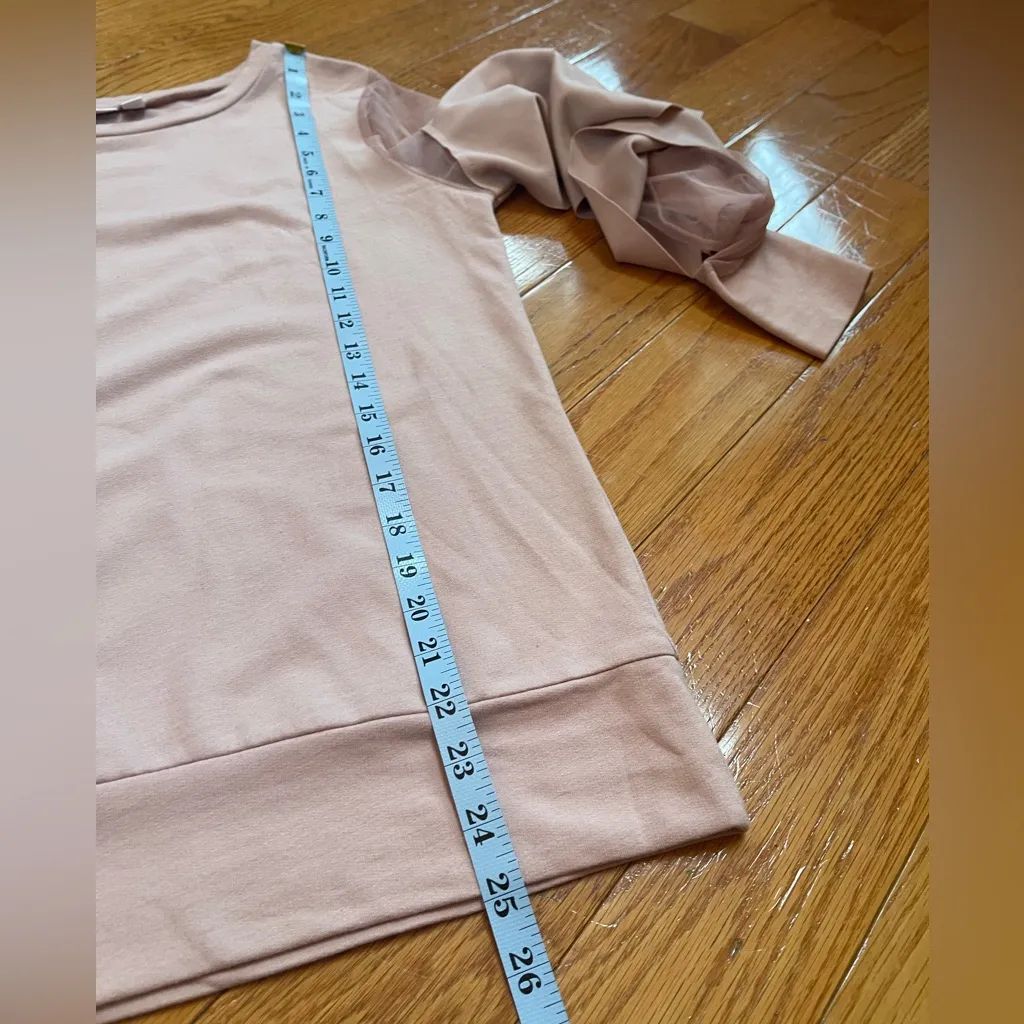 14th & Union Dusty Pink fancy sweatshirt with ruffled sleeves with mesh detail S - Image 7