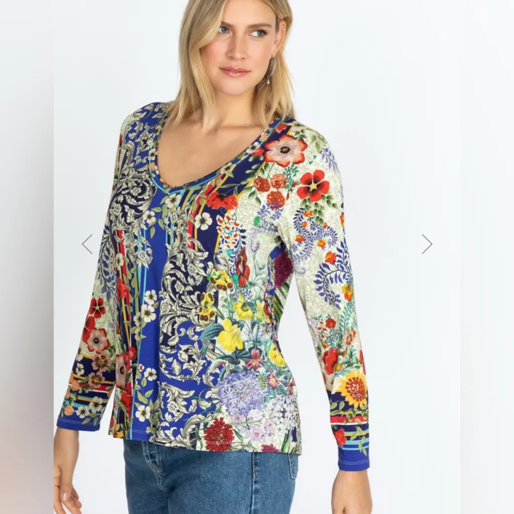 Johnny Was Wild Flower Favorite L/S V-Neck Swing Tee Bamboo Size Medium - Image 2