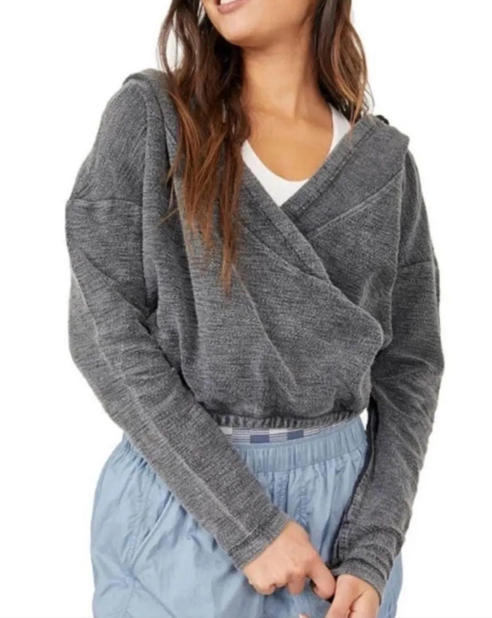 black criss cross cropped hooded terry sweatshirt - Image 1